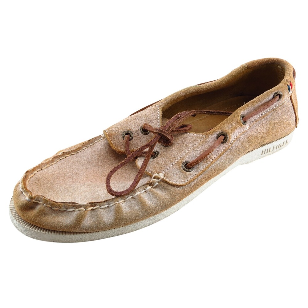 Tommy Hilfiger Boat Shoes Brown Leather Men Shoes Size 9.5 Medium